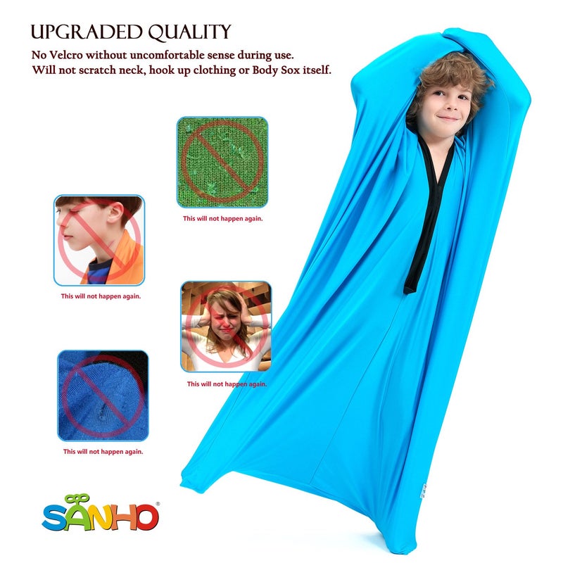 SANHO Sensory Sock Body Sock,Small,3-5 Years, 40" H x 27" W,Good for Height:30"-41",Perfect for Children with Sensory Processing Disorder,Updated Version,Bright Blue - Image 2