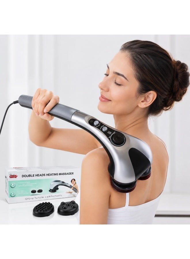 جهاز مساج وتدليك الجسم الكهربائي برأسين مع خاصية التدفئة من سولاكس Solax +heat - مدلك نقري بالأشعة تحت الحمراء مع رؤوس قابلة للتغيير لتخفيف آلام الظهر والعضلات - Image 2