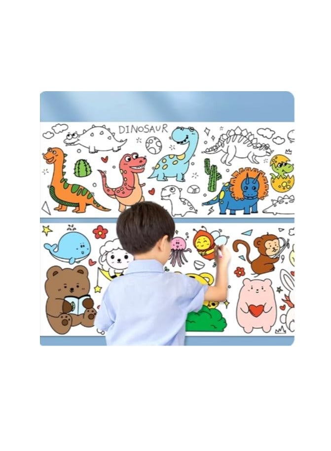 Coloring paper roll, graffiti wrapping paper for home and classroom use, 220 × 30 cm with 8 paint colors, one paintbrush, and 2 glitter glues, made of premium safe paper (girl 1) - Image 1