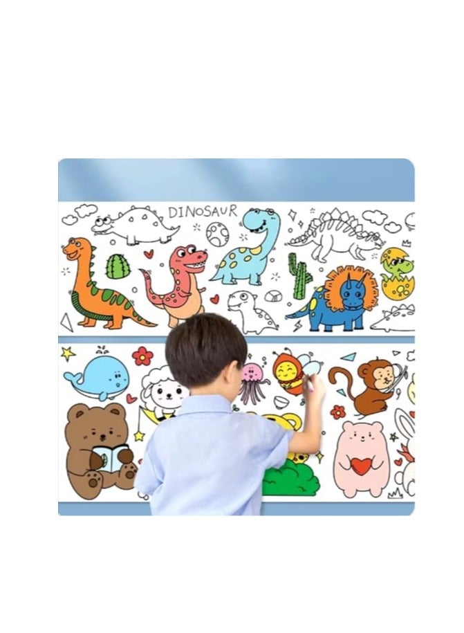 Coloring paper roll, graffiti wrapping paper for home and classroom use, 220 × 30 cm with 8 paint colors, one paintbrush, and 2 glitter glues, made of premium safe paper (girl 1) - Image 3