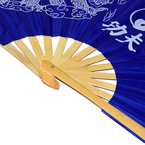 Medifier Chinese Kung Fu Tai Chi Fan Arts Dance/Practice Performance Bamboo Folding Fan (Dragon and Phoenix blue background) - Image 2