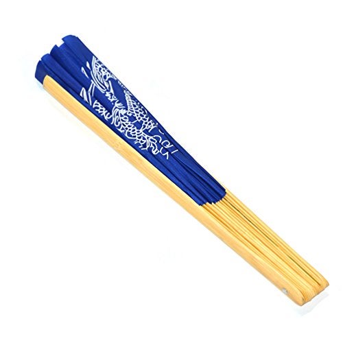 Medifier Chinese Kung Fu Tai Chi Fan Arts Dance/Practice Performance Bamboo Folding Fan (Dragon and Phoenix blue background) - Image 4