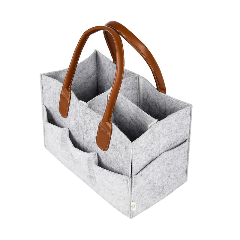 OON Baby Diaper Stackers Caddy Felt Nursery Storage Bin And Car Organizer For Diapers And Baby Wipes (Light Grey) - Image 1