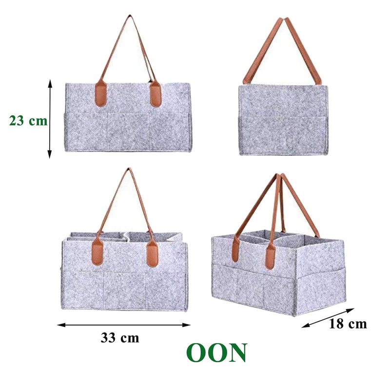 OON Baby Diaper Stackers Caddy Felt Nursery Storage Bin And Car Organizer For Diapers And Baby Wipes (Light Grey) - Image 5