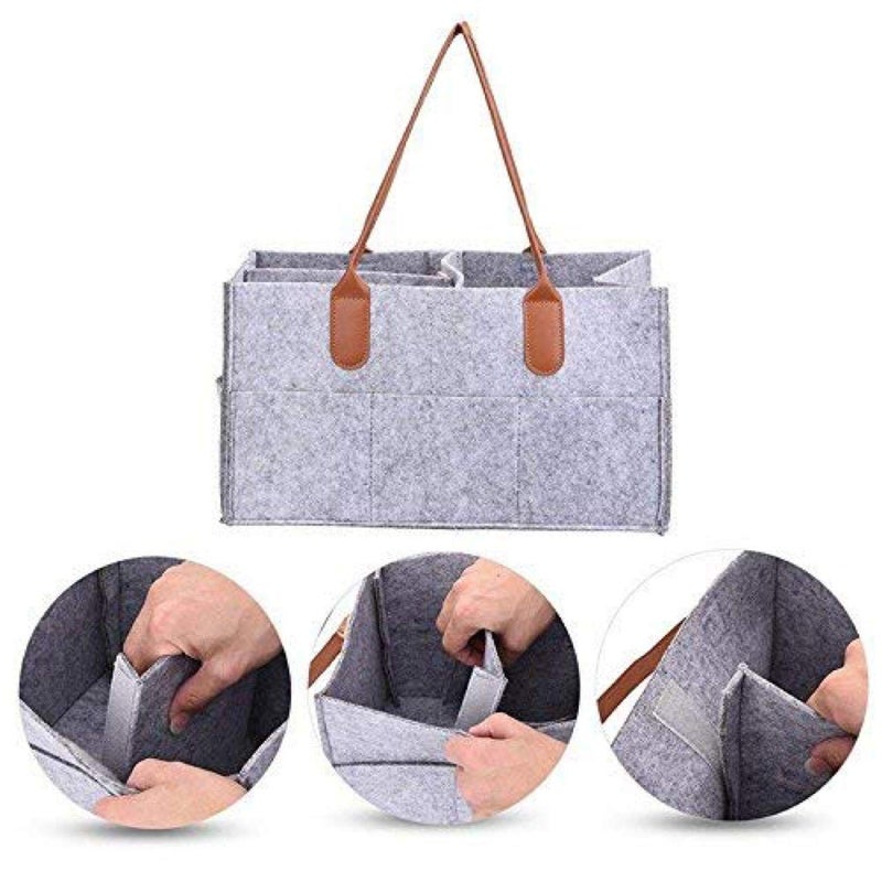 OON Baby Diaper Stackers Caddy Felt Nursery Storage Bin And Car Organizer For Diapers And Baby Wipes (Light Grey) - Image 4