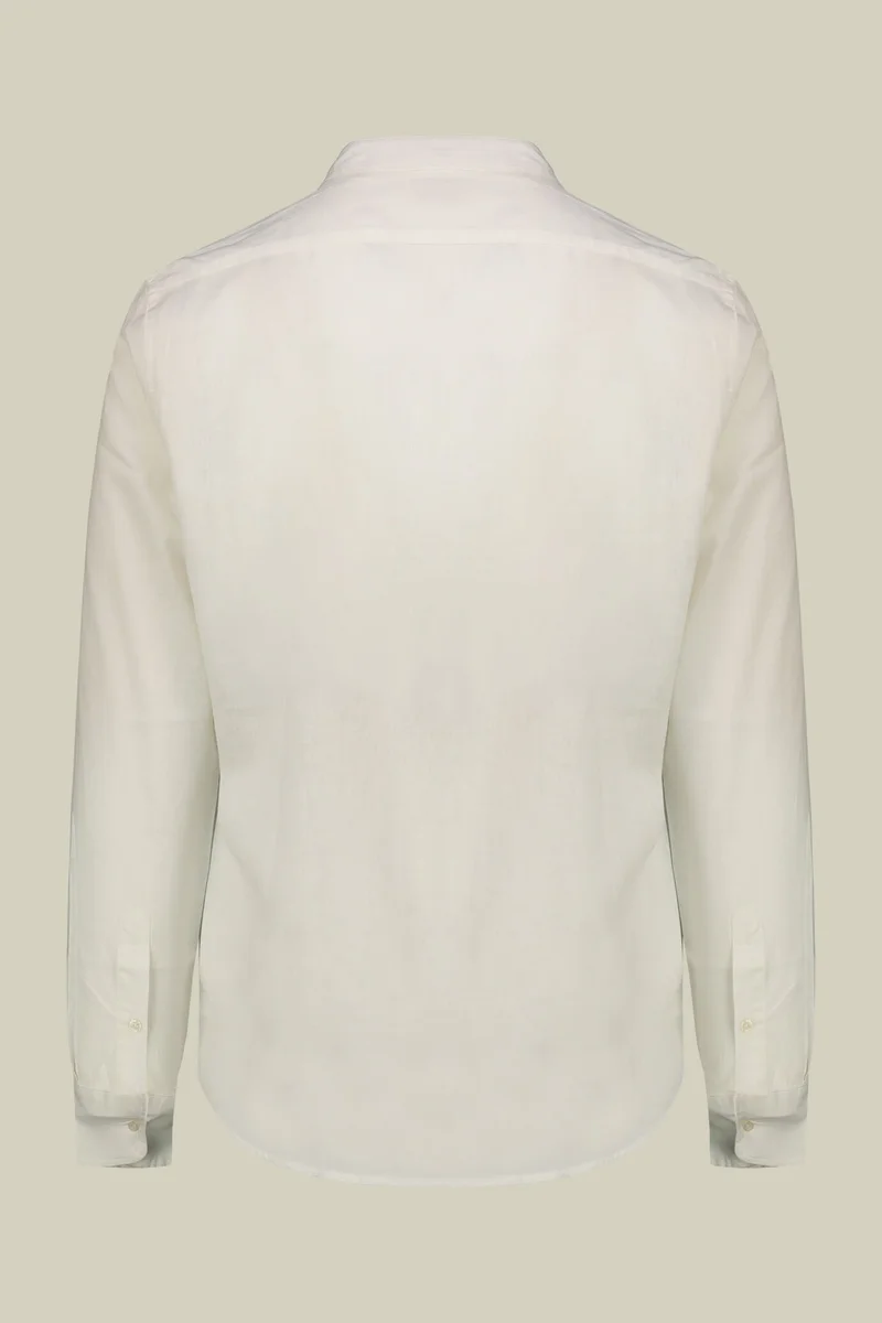 Doppelganger White Casual men's shirt with mandarin collar and half button fastening, washed linen and cotton fabric - White for Men | Best Price UAE
