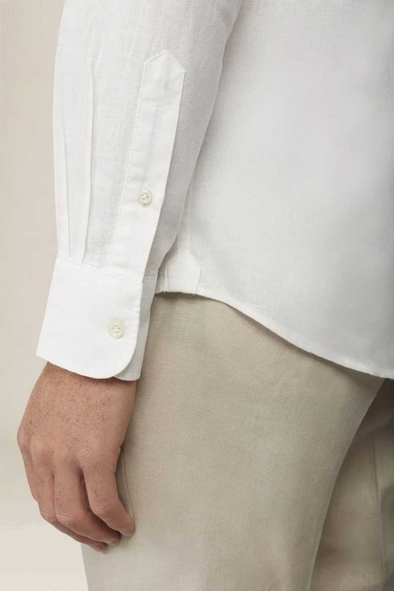 Doppelganger White Casual men's shirt with mandarin collar and half button fastening, washed linen and cotton fabric - White for Men | Best Price UAE