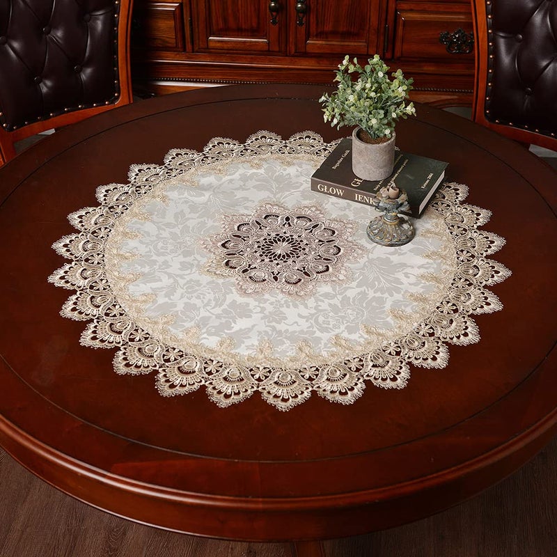 ARTABLE Lace Small Table Cloth Fall Christmas Macrame Tablecloth Table Topper for Thanksgiving Outdoor Farmhouse Rustic Kitchen Party Birthday Picnic Light Brown 23 Round