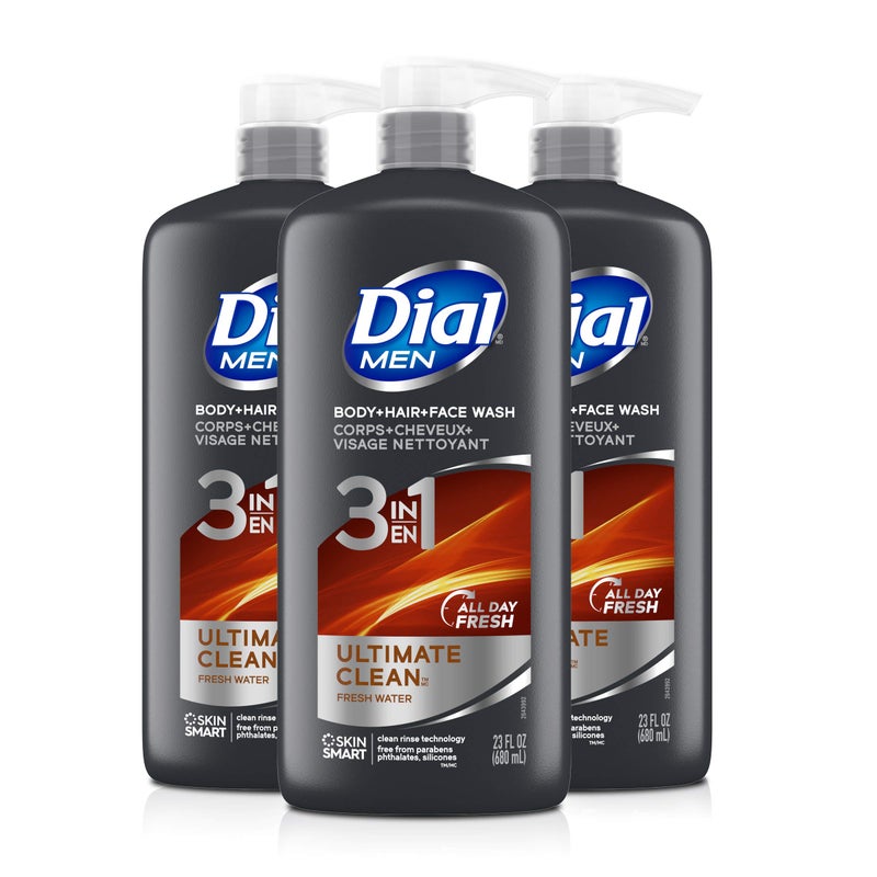 Dial Men 3 in1 Body Hair and Face Wash Ultimate Clean 23 fl oz Pack of 3