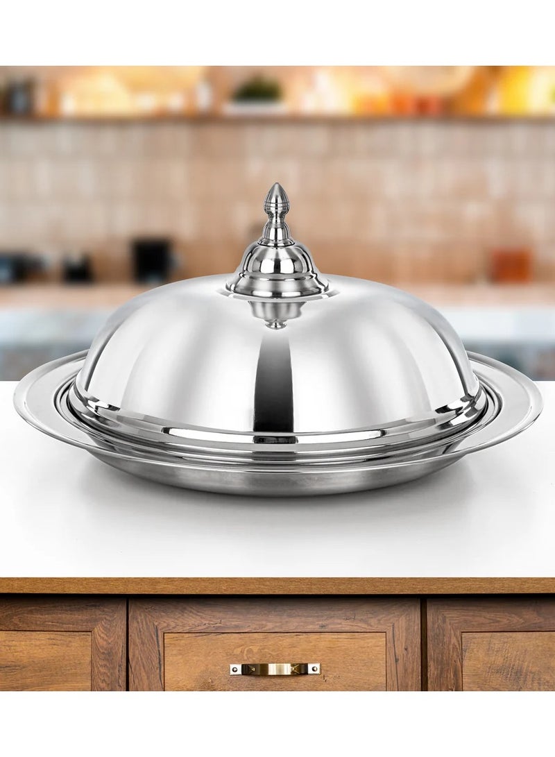 Almarjan Diwan Koozy Tray - 45CM Stainless Steel with Dome Cover, Mirror-Finish Serveware - Image 4