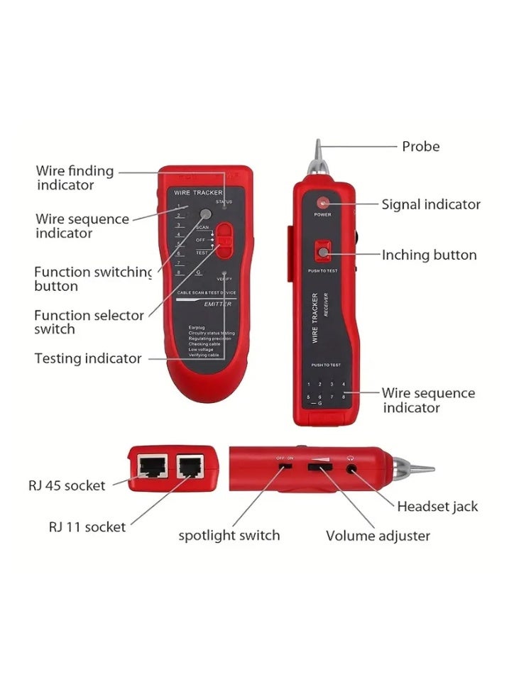 ريكون طقم جهاز اختبار كابل الشبكة Reacon لـ RJ11 RJ45، أداة تتبع الأسلاك المحمولة واختبار خط الهاتف - Image 3