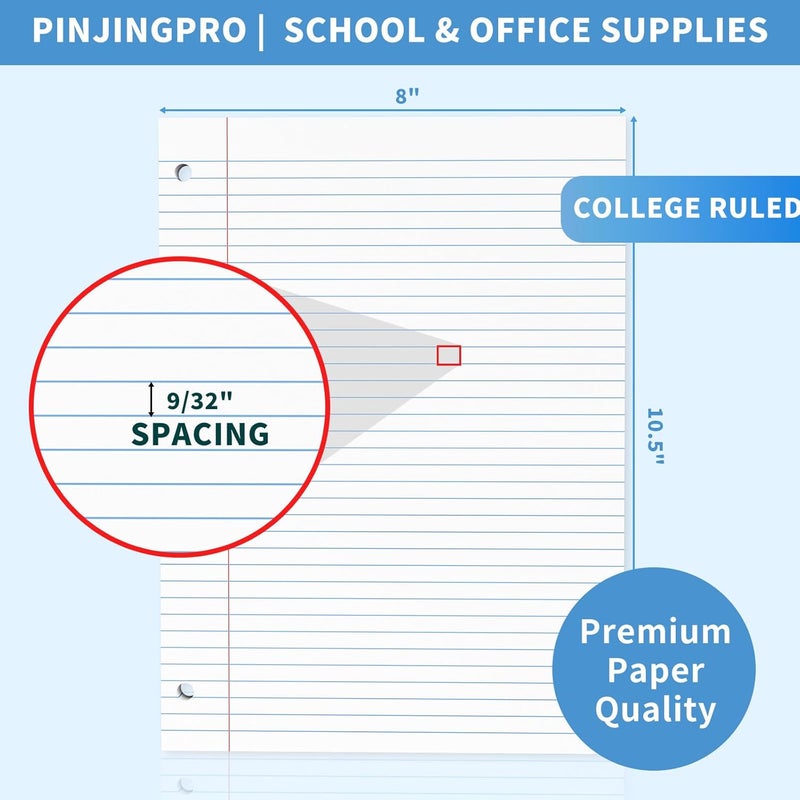 PINJINGPRO 130 ورقة ورق مسطر للكليات مقاس 8 × 10.5، ورق مفكوك، ورق دفتر، ورق حشو مسطر للكليات مقاس 8 بوصة × 10.5 بوصة، ورق مثقب بثلاثة ثقوب لملفات الحلقات الثلاثية، ورق مسطر مقاس 8 × 10-1/2 لمستلزمات المكتب والمدرسة. - Image 2