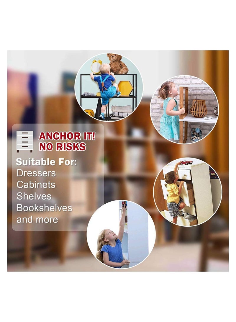 SOLARAE 10 Pcs Anti-Tip Furniture Straps Kit, Baby Proofing Furniture Anchors, Furniture Wall Straps Secure Heavy Falling Prevention Straps, Toddler Safety Straps for Bookshelf, Cabinet - Image 3