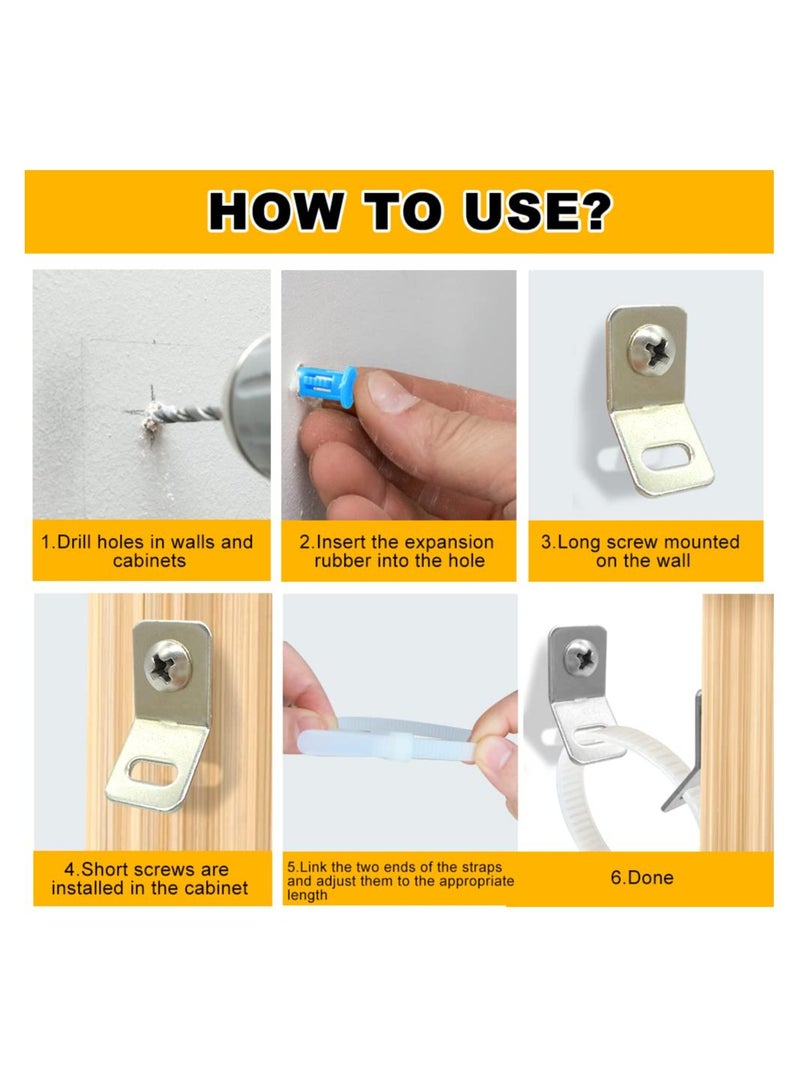 SOLARAE 10 Pcs Anti-Tip Furniture Straps Kit, Baby Proofing Furniture Anchors, Furniture Wall Straps Secure Heavy Falling Prevention Straps, Toddler Safety Straps for Bookshelf, Cabinet - Image 4