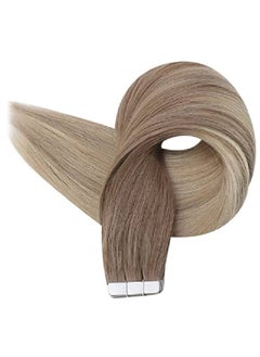 Full Shine Tape In Human Hair Extensions Ombre 14 Inch Color 8 Fading To 60 Platinum Blonde And 18 Ash Blonde Remy Hair Extensions 50 Gram Seamless Hair Extensions 20 Pieces  - Image 5