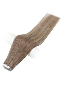 Full Shine Tape In Human Hair Extensions Ombre 14 Inch Color 8 Fading To 60 Platinum Blonde And 18 Ash Blonde Remy Hair Extensions 50 Gram Seamless Hair Extensions 20 Pieces  - Image 4
