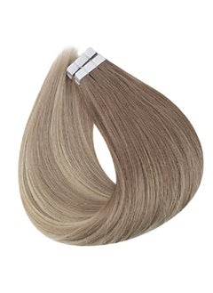 Full Shine Tape In Human Hair Extensions Ombre 14 Inch Color 8 Fading To 60 Platinum Blonde And 18 Ash Blonde Remy Hair Extensions 50 Gram Seamless Hair Extensions 20 Pieces  - Image 3