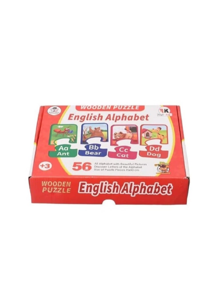 Wooden English Alphabet Puzzle with Beautiful Pictures and Letters to Improve Children's Skills, Set of 56 Pieces, 15 x 10 cm - Multicolor - Image 1