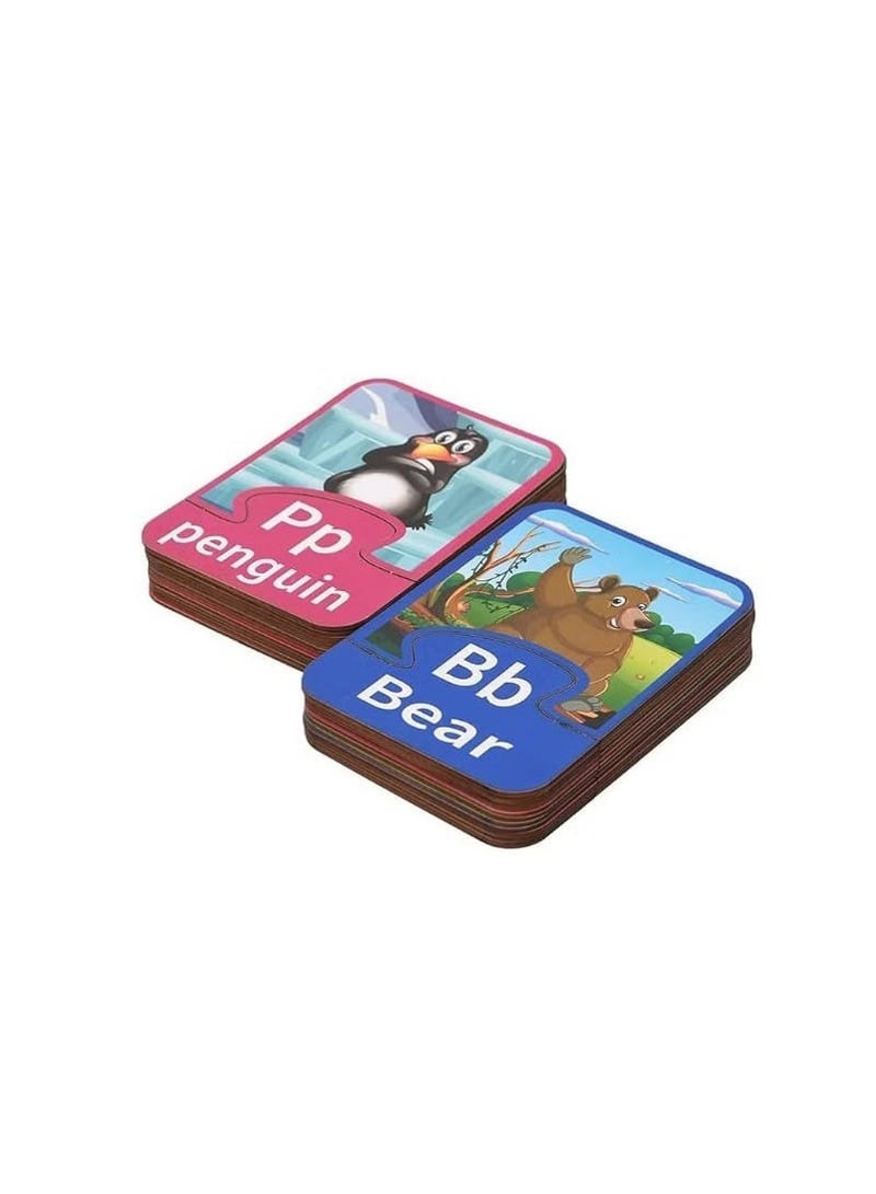 Wooden English Alphabet Puzzle with Beautiful Pictures and Letters to Improve Children's Skills, Set of 56 Pieces, 15 x 10 cm - Multicolor - Image 2