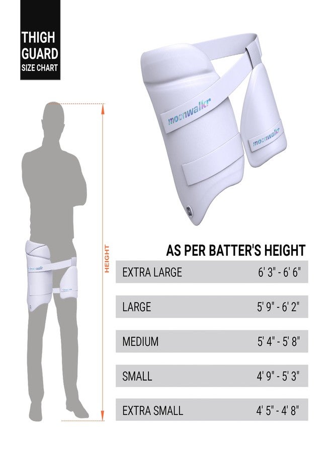 moonwalkr Thigh Guard 2.0 Protective Gear for Batter’s Height (4’9”- 5’3”) Cricket Thigh Pad Cricket Accessories & Equipment Safeguarding Both Your Outer and Inner Thighs White (Small, Left Hand) - Image 3