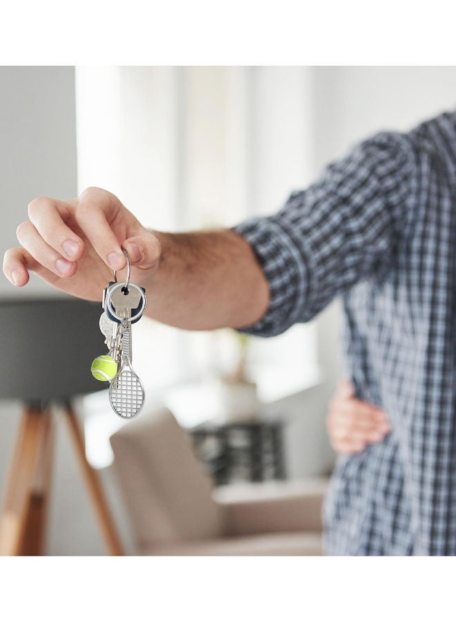 2 PCS Tennis Racket Keychain, Creative Metal Keychain Sport Keyring Tennis Ball Keyring - Image 5