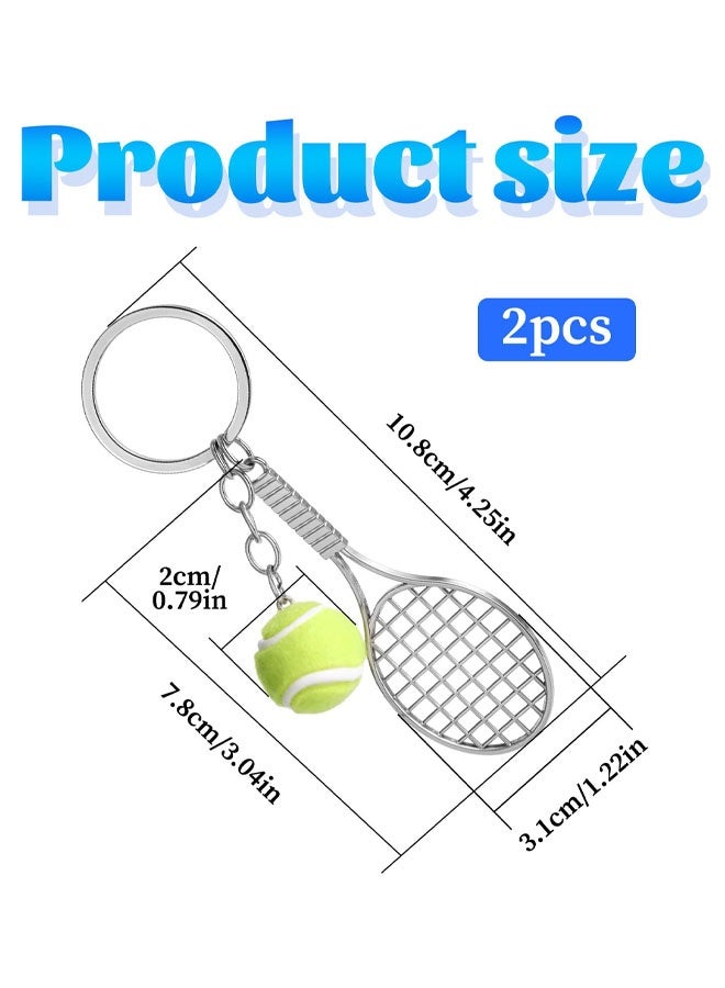 2 PCS Tennis Racket Keychain, Creative Metal Keychain Sport Keyring Tennis Ball Keyring - Image 2
