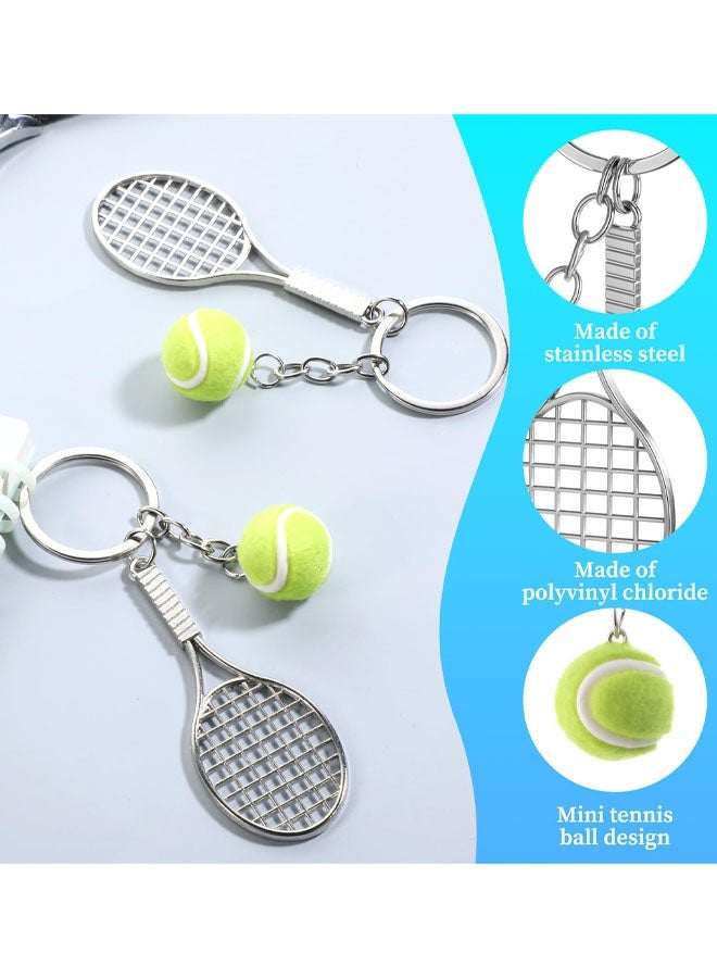 2 PCS Tennis Racket Keychain, Creative Metal Keychain Sport Keyring Tennis Ball Keyring - Image 3