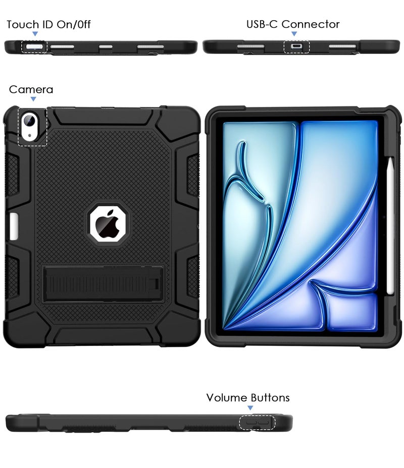 Azzsy Case for iPad Air 13 Inch (M4/M3/M2) 2026/2025/2024, [Built-in Pencil Holder] Heavy Duty Shockproof Rugged Protective Case for 13 inch iPad Air (2026/2025/2024 Version), Black - Image 5
