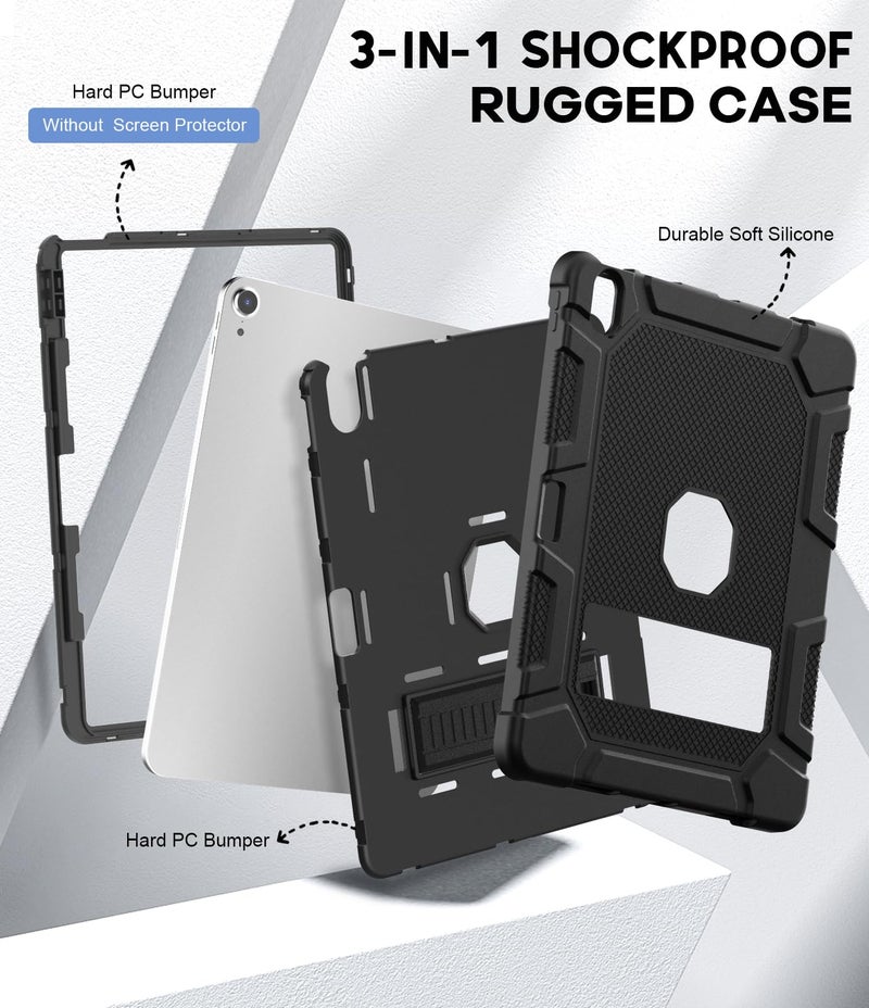 Azzsy Case for iPad Air 13 Inch (M4/M3/M2) 2026/2025/2024, [Built-in Pencil Holder] Heavy Duty Shockproof Rugged Protective Case for 13 inch iPad Air (2026/2025/2024 Version), Black - Image 4