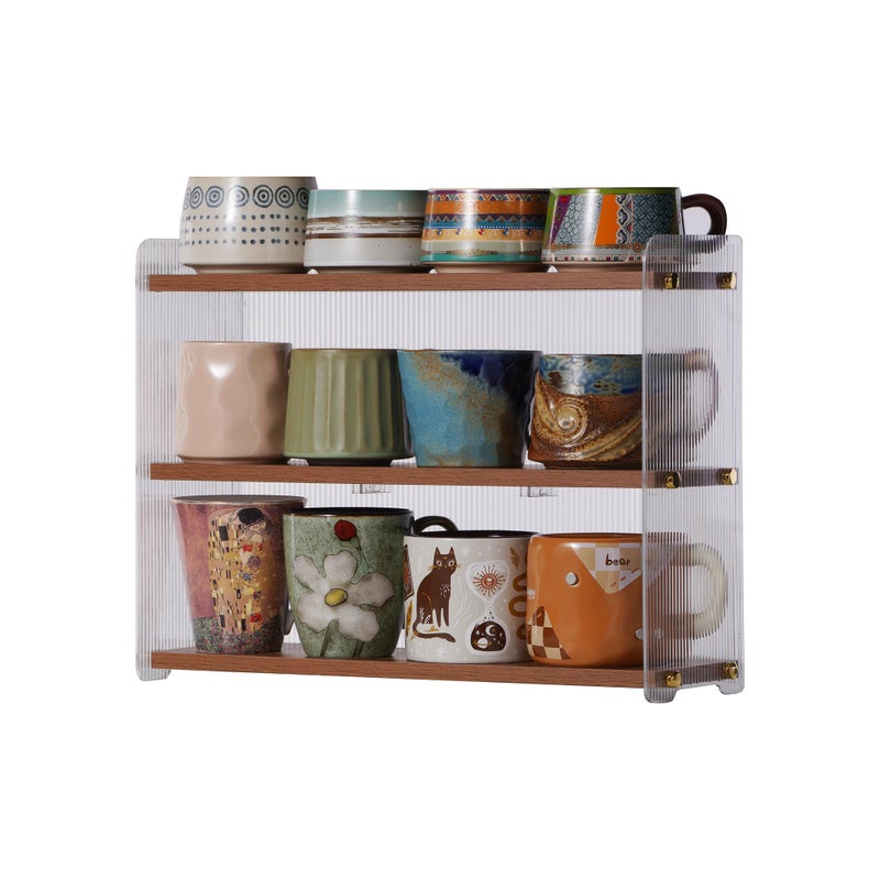 KAOTGOT Coffee Mug Holder Wooden Cup Station Organizer 3-Tier Cup Holder for Coffee Bar Mug Display Rack for Countertop Mug Holder Shelf for Home Kitchen Nut Brown - Image 1