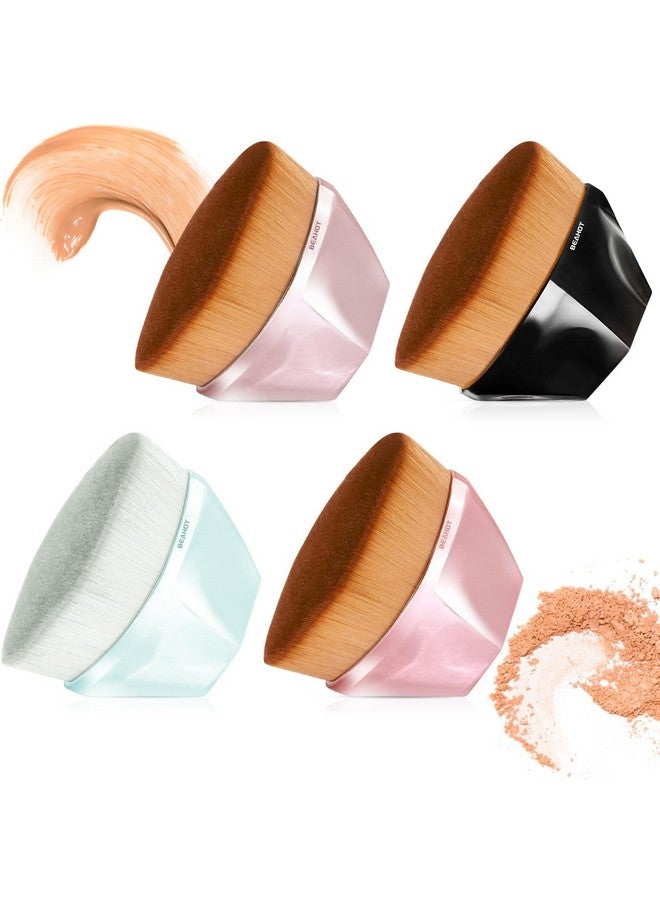 بياهوت مجموعة من 4 فرش مكياج أساسية - فرشاة كابوكي مسطحة للسفر من Momma Brush لمزج مستحضرات التجميل السائلة أو الكريمية أو البودرة الخالية من العيوب مع حقيبة واقية، فرشاة مكياج سهلة الحمل - Image 1