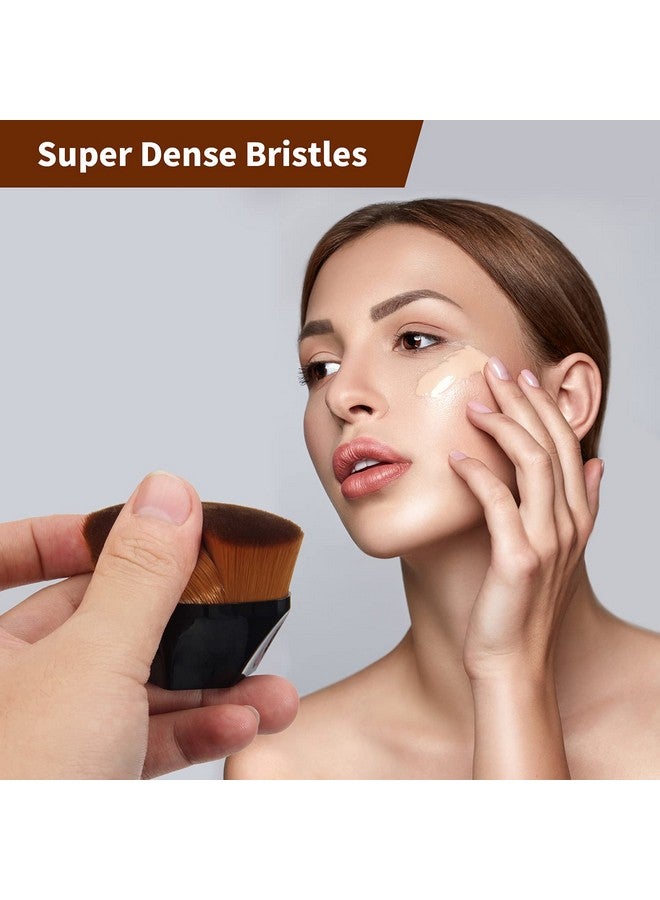 بياهوت مجموعة من 4 فرش مكياج أساسية - فرشاة كابوكي مسطحة للسفر من Momma Brush لمزج مستحضرات التجميل السائلة أو الكريمية أو البودرة الخالية من العيوب مع حقيبة واقية، فرشاة مكياج سهلة الحمل - Image 3