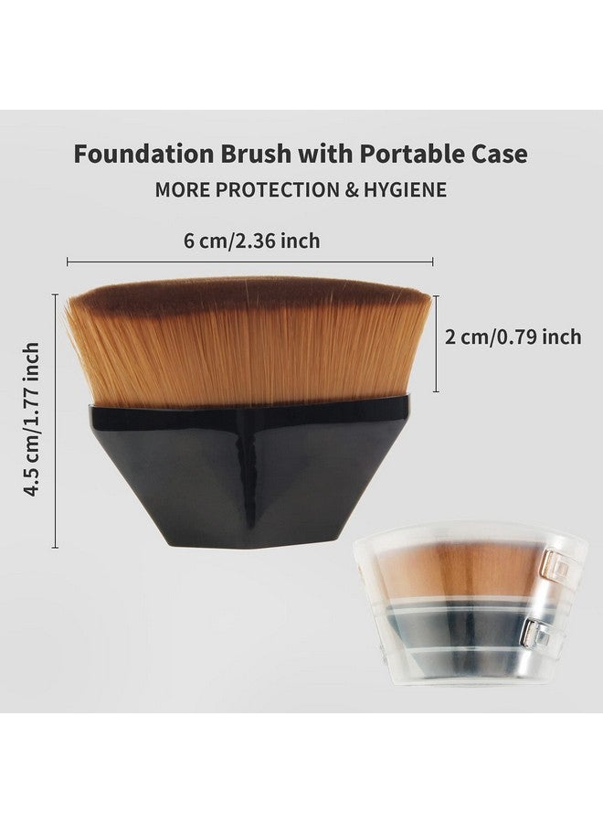بياهوت مجموعة من 4 فرش مكياج أساسية - فرشاة كابوكي مسطحة للسفر من Momma Brush لمزج مستحضرات التجميل السائلة أو الكريمية أو البودرة الخالية من العيوب مع حقيبة واقية، فرشاة مكياج سهلة الحمل - Image 2