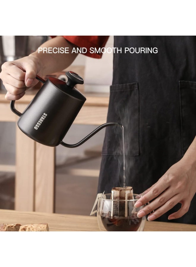 ستاريسو غلاية قهوة يدوية من الستانلس ستيل سعة 550 مل/ 19 اونصة بفوهة صب بتصميم مرتفع معقوف تصب بالتقطير مع ميزان حرارة من ستاريسو - Image 3