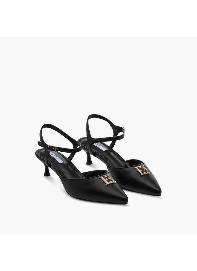 ELLE Women's Monogram Print Pointed Toe Sandals with Kitten Heels  - Image 1