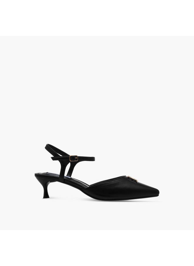 ELLE Women's Monogram Print Pointed Toe Sandals with Kitten Heels  - Image 3