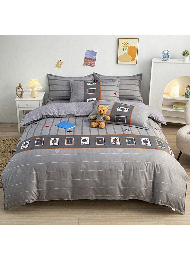 4-Piece Luxury Bed Duvet Cover Set Cotton Grey 220 x 240cm