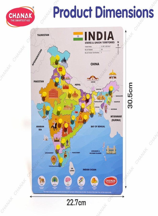 Chanak Wooden India Map Puzzle with Picture & States Name Educational Board for Kids, 18 Piece States Map Montessori Learning Puzzle for Toddlers & Preschoolers, Nursery & Kindergarten 2+ Years - Image 3