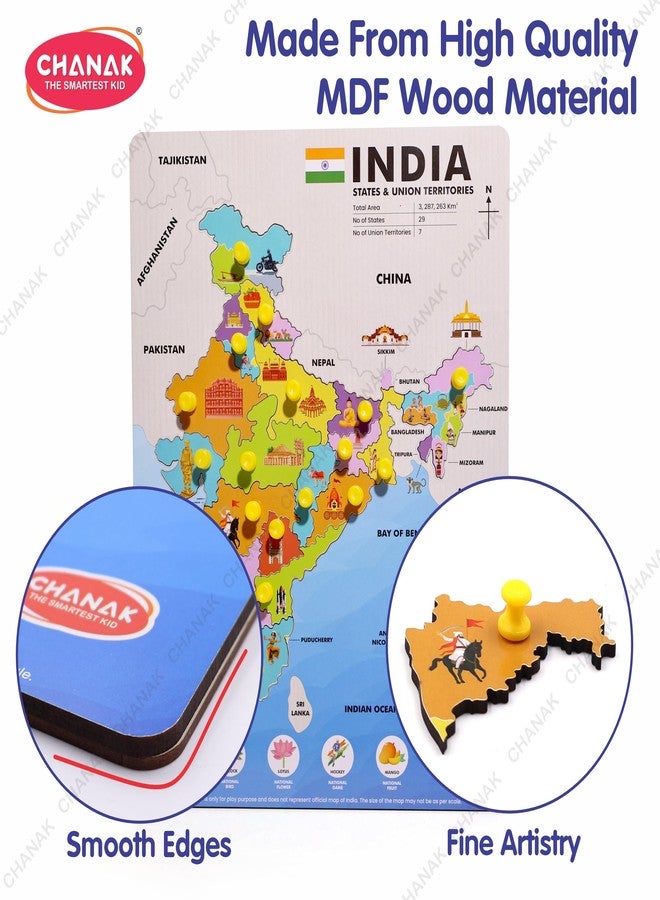Chanak Wooden India Map Puzzle with Picture & States Name Educational Board for Kids, 18 Piece States Map Montessori Learning Puzzle for Toddlers & Preschoolers, Nursery & Kindergarten 2+ Years - Image 5