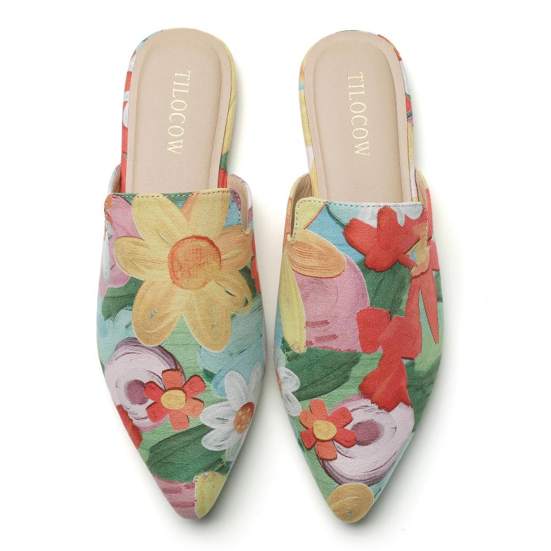 Tilocow Mules for Women Flats Pointed Toe Slip On Backless Loafers Flat Mule Business Casual Shoes Slides - Image 3