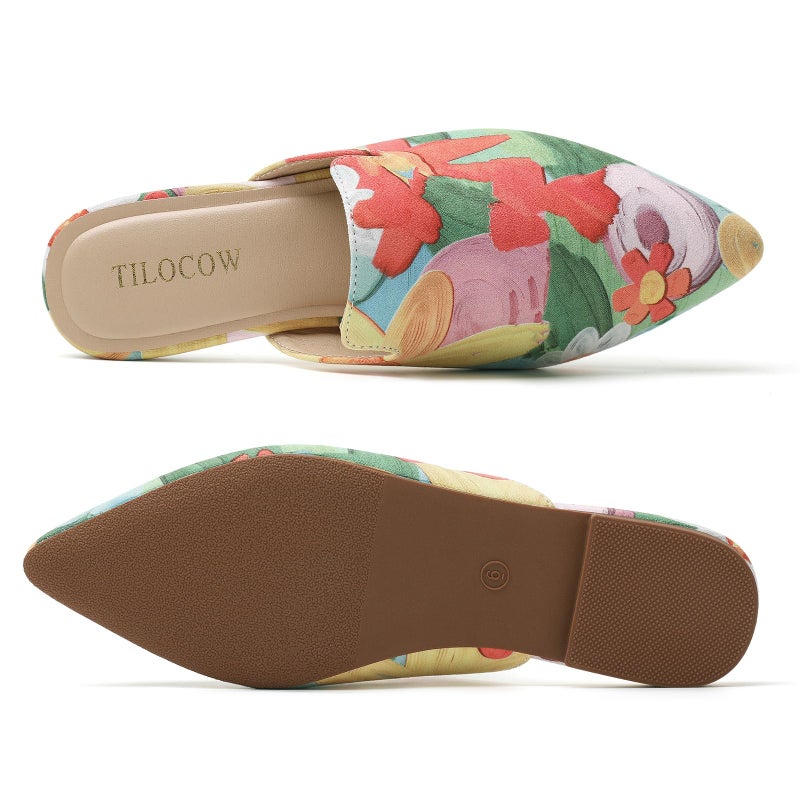 Tilocow Mules for Women Flats Pointed Toe Slip On Backless Loafers Flat Mule Business Casual Shoes Slides - Image 5