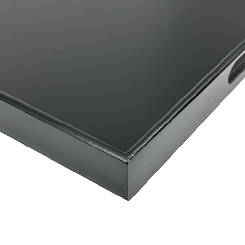 Bamboo Bam & Boo 20" x 20" x 2" Square Natural Bamboo Ottoman Tray with Handles, Black - Image 3