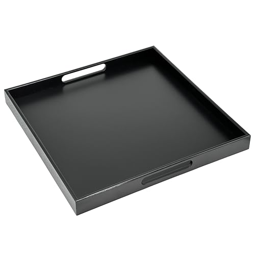 Bamboo Bam & Boo 20" x 20" x 2" Square Natural Bamboo Ottoman Tray with Handles, Black - Image 1