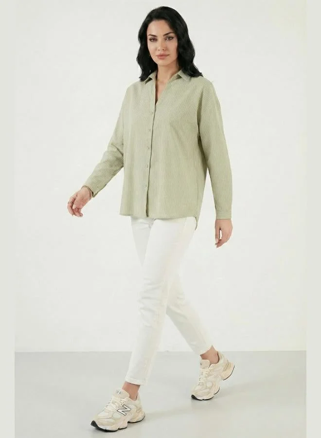 ليلا Lela Striped Oversize Fit Classic Collar Long Sleeve Shirt Women's SHIRT 6925437