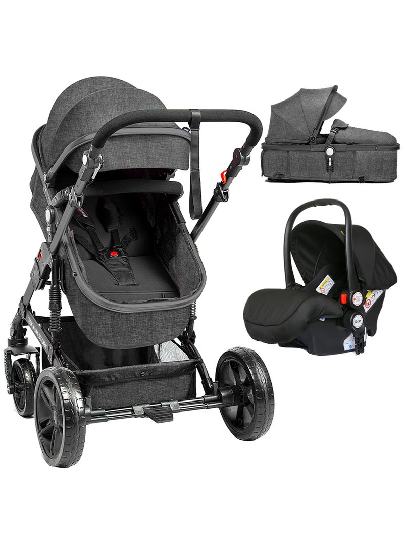 TEKNUM 3 In1 Pram Stroller Sleeping Bassinet And Spill Proof Mat For 0 - 3 Years Grey  - Image 1