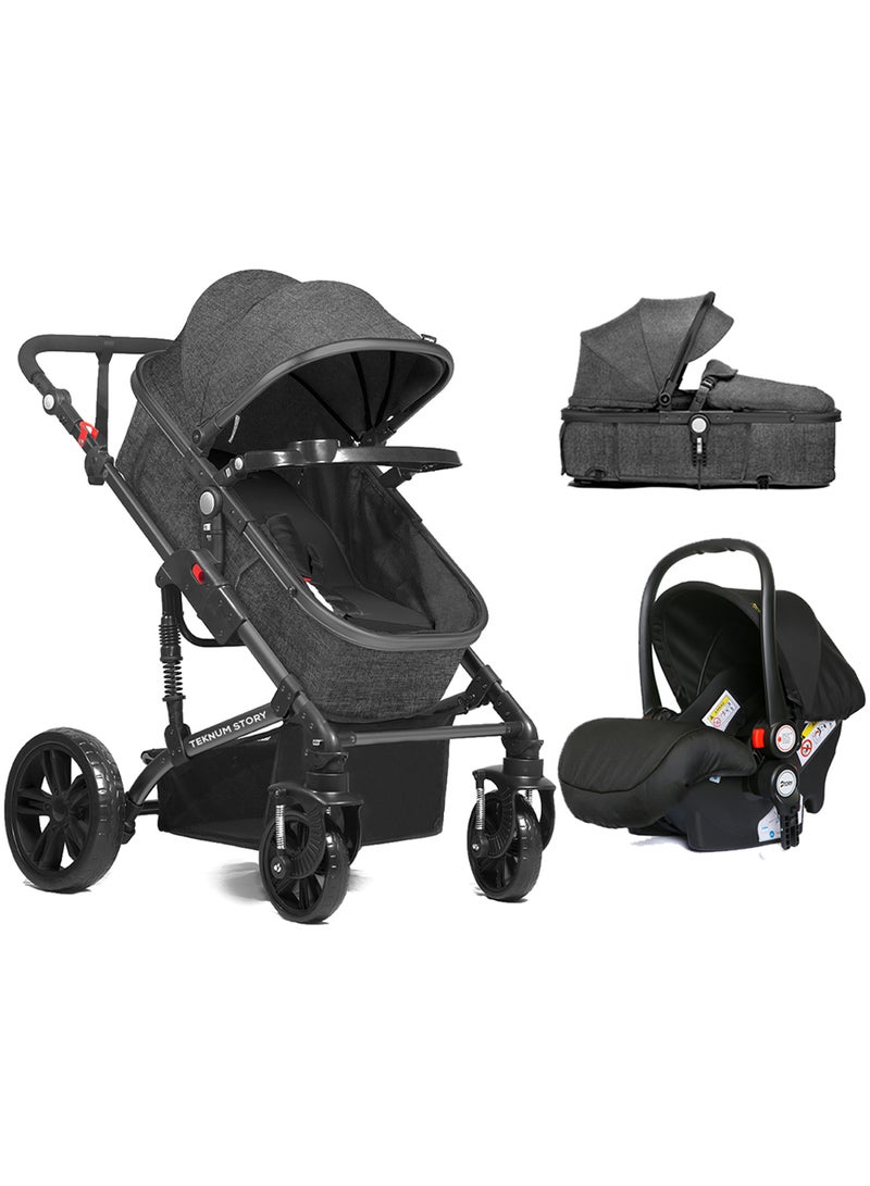 TEKNUM 3 In1 Pram Stroller Sleeping Bassinet And Spill Proof Mat For 0 - 3 Years Grey  - Image 3