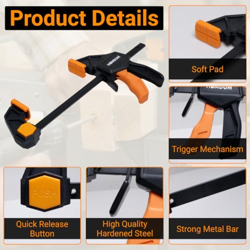 Homdum 12inch Quick Grip Bar clamp for woodworking One-Handed Release F type Ratchet clamp wood working size 300 MM X 120 mm (12inch) - Image 4