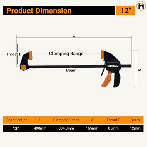 Homdum 12inch Quick Grip Bar clamp for woodworking One-Handed Release F type Ratchet clamp wood working size 300 MM X 120 mm (12inch) - Image 3