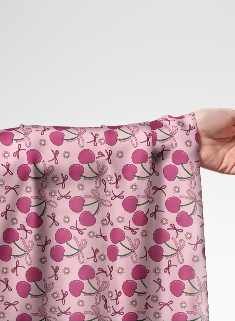 Vellato Al Lail Aramny Silk Fabric By The Yard Pink Cherry Bows Jalabiya Makhweer Dressmaking 58 Inches Width - Image 1