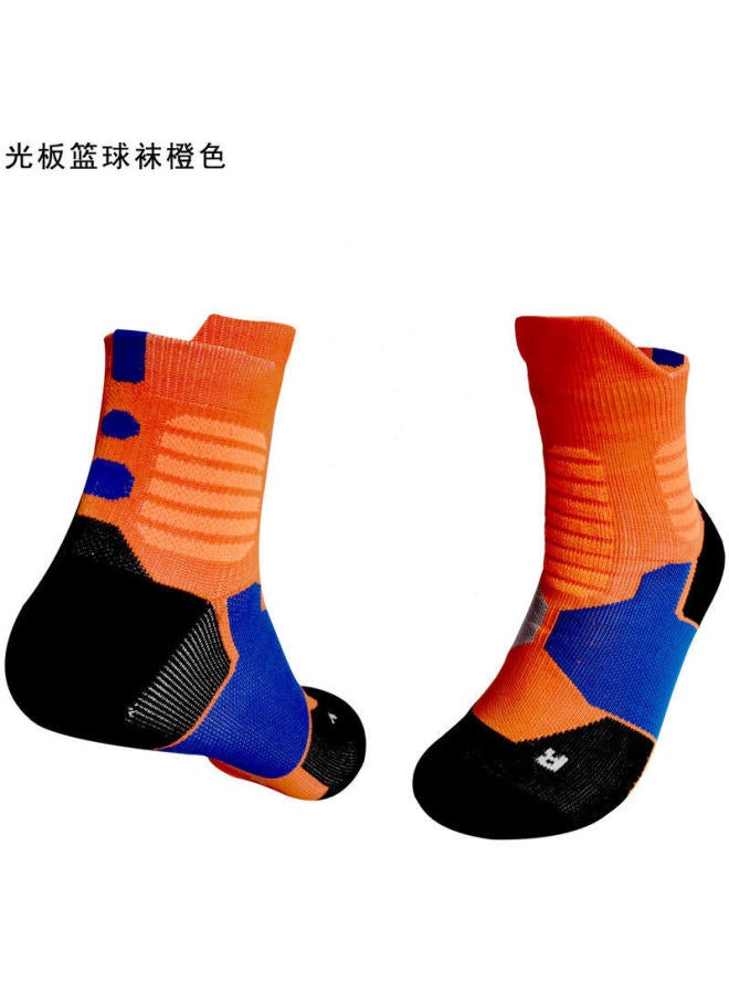 Orange Basketball Socks With Non-slip And Shock-absorbing Features, Unisex Towel-soled Mid-tube Sports Socks Children's Basketball Socks With Non-slip Towel Soles